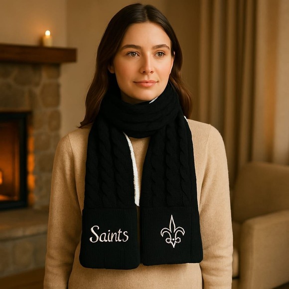 NFL New Orleans Saints Women's Cable Knit Scarf with Fleece Lining '47 Brand - Picture 1 of 5